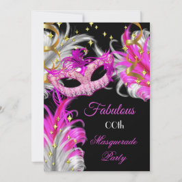Fabulous Birthday Hot Pink Gold Masquerade Party Kaart