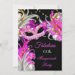 Fabulous Birthday Hot Pink Gold Masquerade Party Kaart