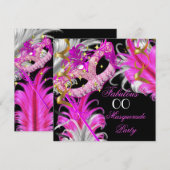 Fabulous Birthday Hot Pink Gold Masquerade Party Kaart (Voorkant / Achterkant)