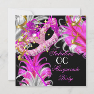Fabulous Birthday Hot Pink Gold Masquerade Party Kaart