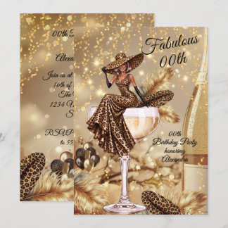 Fabulous Birthday Leopard Gold Dress Champagne Kaart