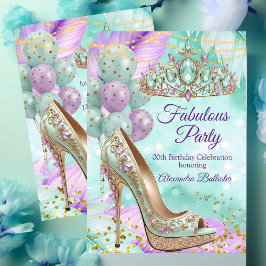 Fabulous birthday Lilac Teal Tiara Gold Heel Kaart