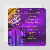 Fabulous Birthday Paars Gold Masquerade Party 2 Kaart (Achterkant)