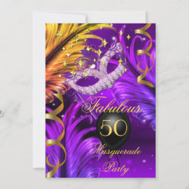 Fabulous Birthday Paars Masquerade mask gold Kaart