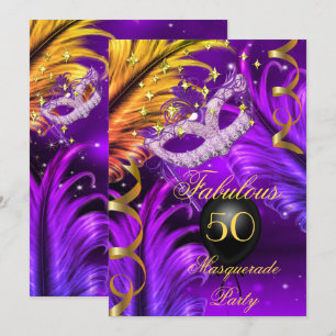 Fabulous Birthday Paars Masquerade mask gold Kaart
