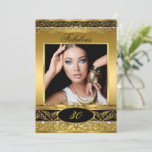 Fabulous Birthday Party Black Gold Floral Foto 2 Kaart (Staand voorkant)