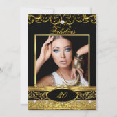 Fabulous Birthday Party Black Gold Floral Foto Kaart (Voorkant)