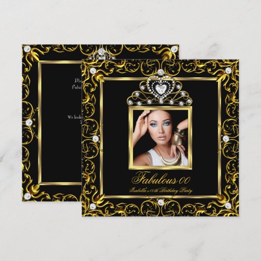 Fabulous Birthday Party Black Gold Tiara Kaart (Voorkant / Achterkant)