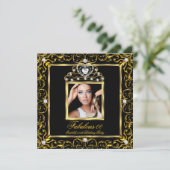 Fabulous Birthday Party Black Gold Tiara Kaart (Staand voorkant)