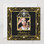 Fabulous Birthday Party Black Gold Tiara Kaart (Voorkant)