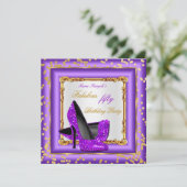 Fabulous Birthday Party Paars Gold High Heels Kaart (Staand voorkant)