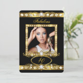 Fabulous Birthday Party Pearl Black Gold Photo 2 Kaart (Staand voorkant)