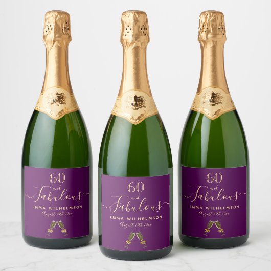 Fabulous birthday party purple gold glad sparkling wijnetiket (Flessen)