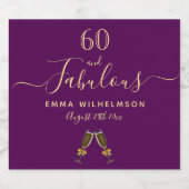 Fabulous birthday party purple gold glad sparkling wijnetiket (Enkel label)