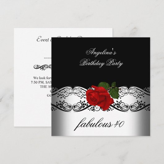 Fabulous Birthday Party Rozen Red Black White Kaart (Voorkant / Achterkant)