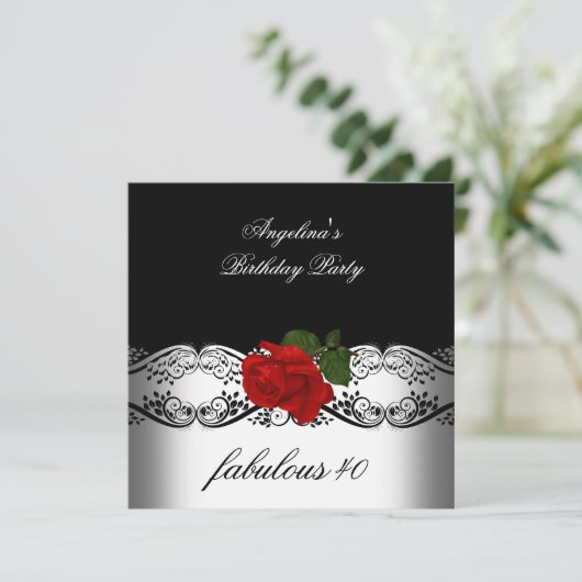 Fabulous Birthday Party Rozen Red Black White Kaart (Staand voorkant)