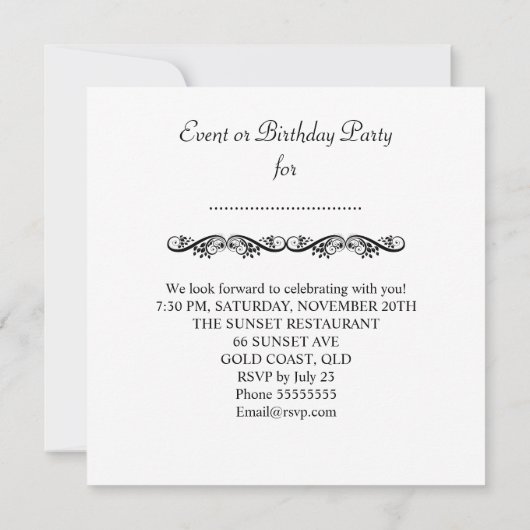 Fabulous Birthday Party Rozen Red Black White Kaart (Achterkant)