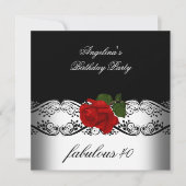 Fabulous Birthday Party Rozen Red Black White Kaart (Voorkant)