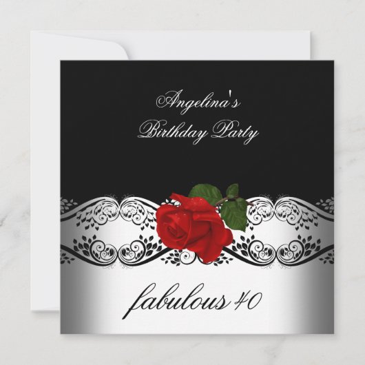 Fabulous Birthday Party Rozen Red Black White Kaart (Voorkant)