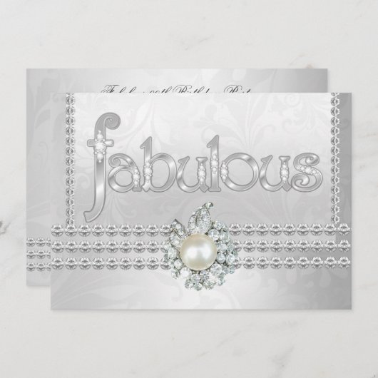 Fabulous Birthday Party Silver White Diamond Pearl Kaart (Voorkant / Achterkant)
