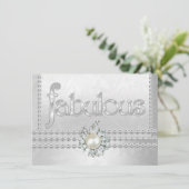 Fabulous Birthday Party Silver White Diamond Pearl Kaart (Staand voorkant)