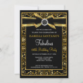 Fabulous Birthday Pearl Gold Lace Bow Black Invite Kaart (Voorkant)