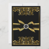 Fabulous Birthday Pearl Gold Lace Bow Black Invite Kaart (Achterkant)