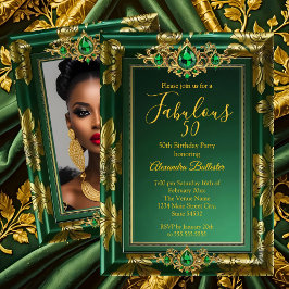 Fabulous Birthday Photo Emerald Green Gold Jewels Kaart