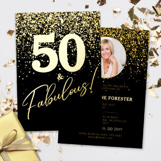  Fabulous Birthday Photo Gold Foil Invitation Folie Uitnodiging