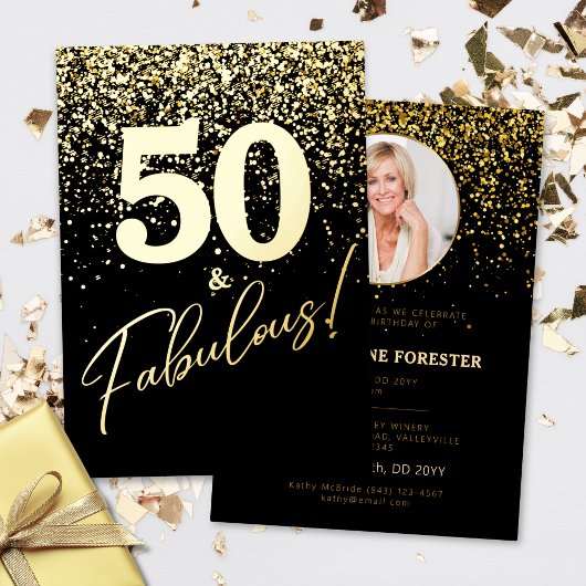  Fabulous Birthday Photo Gold Foil Invitation Folie Uitnodiging