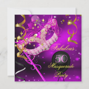 Fabulous Birthday Pink Gold Masquerade Party Kaart