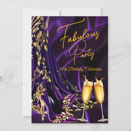 Fabulous Birthday Purple Gold Heels Champagne Kaart (Voorkant)