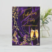 Fabulous Birthday Purple Gold Heels Champagne Kaart (Staand voorkant)