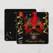 Fabulous Birthday Red Gold Black Masquerade Party Kaart (Voorkant / Achterkant)