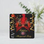Fabulous Birthday Red Gold Black Masquerade Party Kaart (Staand voorkant)