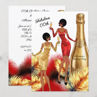 Fabulous Birthday Red Gold Dresses Champagne Party Kaart