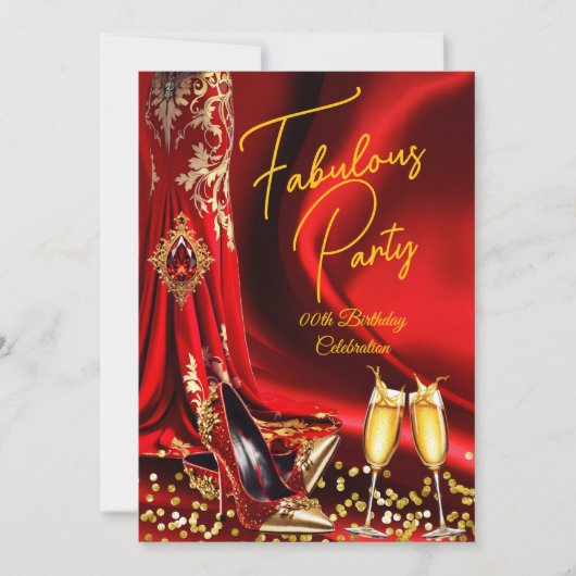 Fabulous Birthday Red Gold Heels Champagne Kaart (Voorkant)