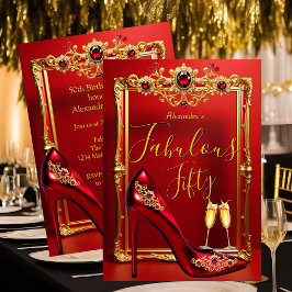 Fabulous Birthday Red Jewels Heel Champagne Gold Kaart