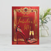 Fabulous Birthday Red Jewels Heel Champagne Gold Kaart (Staand voorkant)