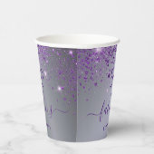 Fabulous birthday zilver paarse glitter monogram papieren bekers (Rechts)