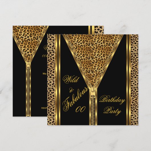 Fabulous Birthday Zipper Gold Wild Leopard Kaart (Voorkant / Achterkant)