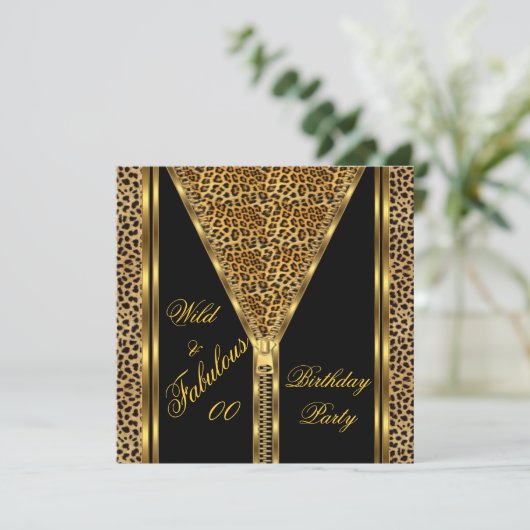 Fabulous Birthday Zipper Gold Wild Leopard Kaart (Staand voorkant)
