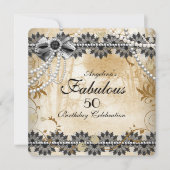 Fabulous  Black Cream Beige Lace Floral Kaart (Voorkant)