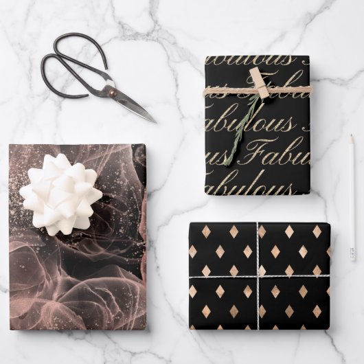 Fabulous Black Gold Dusty Roos Abstract patroon Inpakpapier Vel (Voorkant)