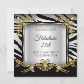 Fabulous Black White Zebra Gold 21e verjaardag Kaart (Voorkant)