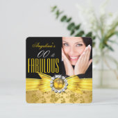 Fabulous Black Yellow Gold Damask Roos Birthday Kaart (Staand voorkant)