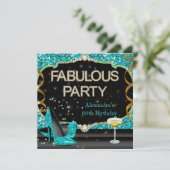Fabulous Blauwgroen Black Glitter Birthday Party Kaart (Staand voorkant)
