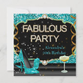 Fabulous Blauwgroen Black Glitter Birthday Party Kaart (Voorkant)