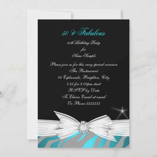 Fabulous Blauwgroen Black Grey Zebra 50th Birthday Kaart (Achterkant)