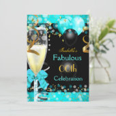 Fabulous Blauwgroen Blue Champagne Birthday Party  Kaart (Staand voorkant)